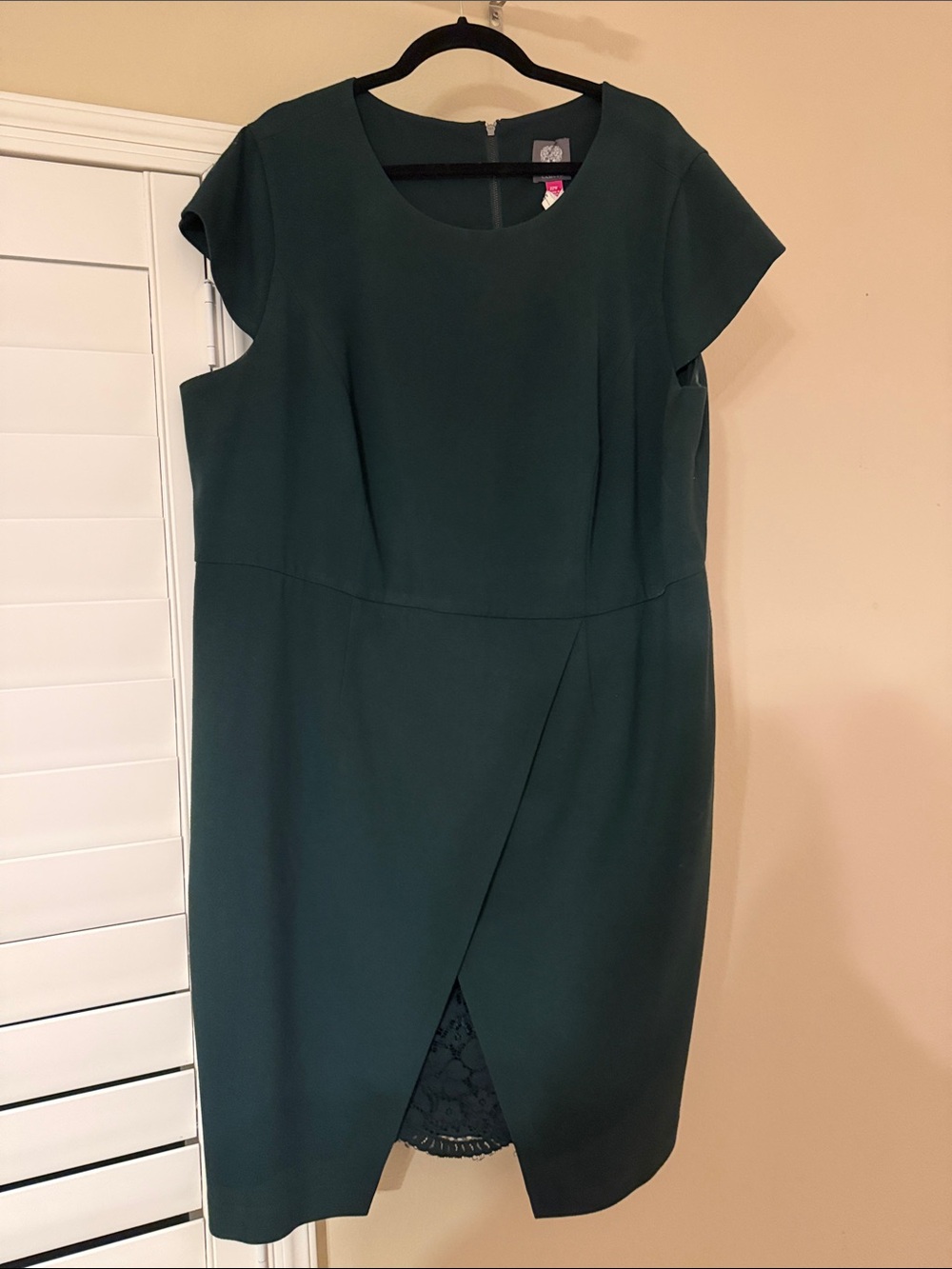Vince Camuto Deep Green Cap-Sleeve Midi Sheath Dress